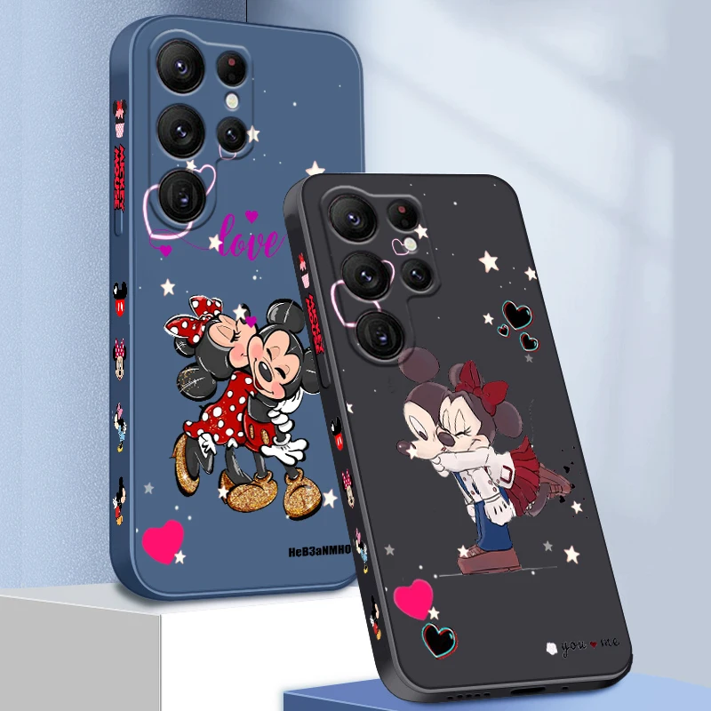 

Disney Couple Mickey Minnie Liquid Left Rope For Samsung Galaxy S23 S22 S21 S20 FE S10 Ultra Plus Lite 5G Cover Phone Case