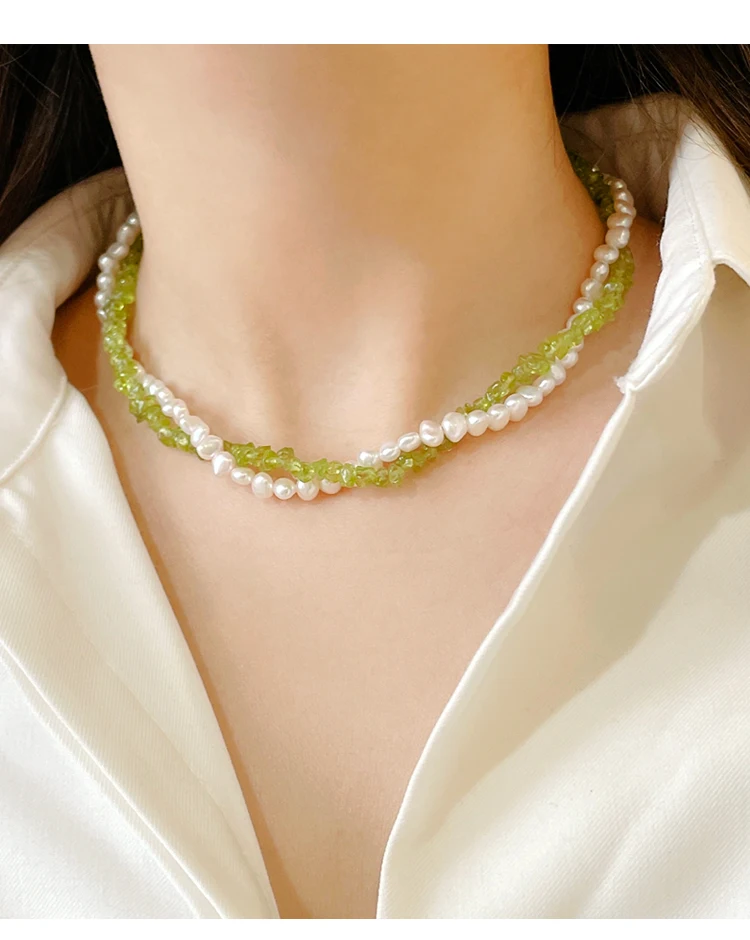 Ожерелье LingzhiWuSis с двойным оливиновым барочным жемчугом 2024 женское Роскошное