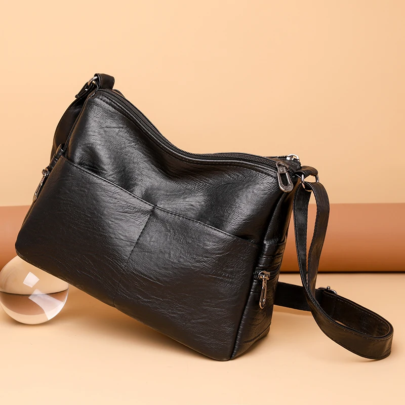 

Вместительная повседневная женская сумка из мягкой искусственной кожи, саквояж на плечо с несколькими карманами, однотонная дамская сумочка через плечо