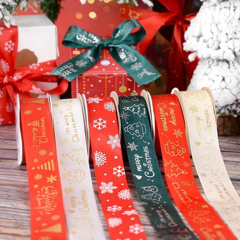 

10 Yards 25mm Christmas Ribbon Christmas Polyester Ribbon For Handmade Design Gift Wrapping DIY Sewing Fabric Xmas Party Decor