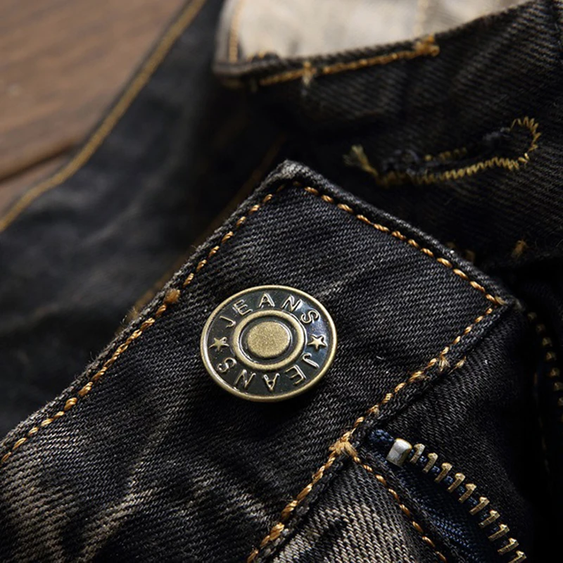 New Retro Cotton Streetwear Jeans Men European And American Brand Personality Embroidery Wings Hole Original Denim Trousers