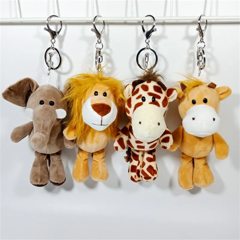 

12cm Plush Keychain Soft Lion Elephant Tiger Jungle Forest Animal Series Plush Animal Pendant Chartered Ornaments