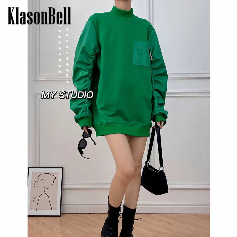 

10,23 KlasonBell Универсальный свитшот с воротником «хомут» с лоскутными карманами и длинным рукавом свободное женское платье