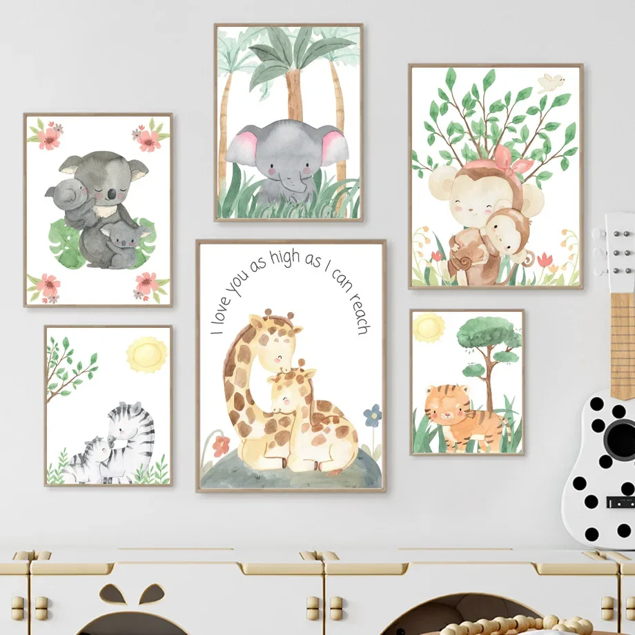 Бохо Тигр Зебра слон Жираф Обезьяна сохранить диких животных искусство на холсте