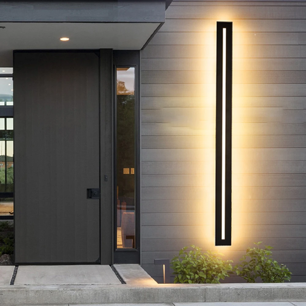 Modern Outdoor LED Long Wall Lamp IP65 Waterproof Porch Balcony Villa Garden Decor Lighting Strip Sconce Wall Light AC 110V 220V