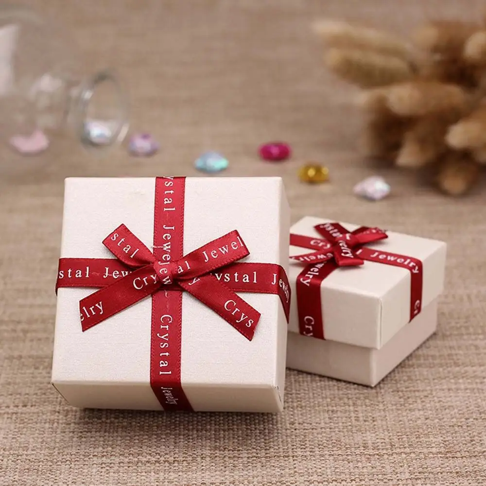 Es Paper Beige Color Red Ribbon Bowknot For Jewelry Packing Display Gift Necklace Earring Box 1 Piece