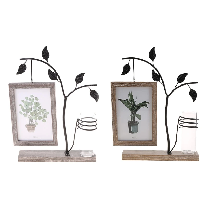 

​Family Picture Frame 4x6 Vertical Metal Tree Desk Photo Frames with Decorative Bud Vase Double Sides Display Unique Gifts