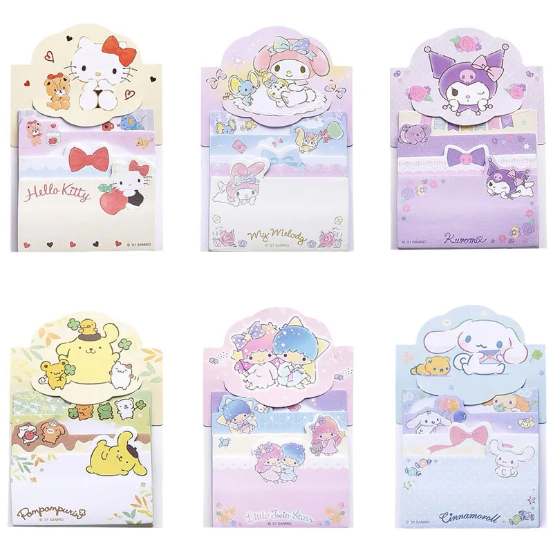 

Sanrioed Kawaii Sticky Notes Diy Decorative Sticker Memo Anime Kuromi My Melody kittys study Office Supplies Stationery Gift