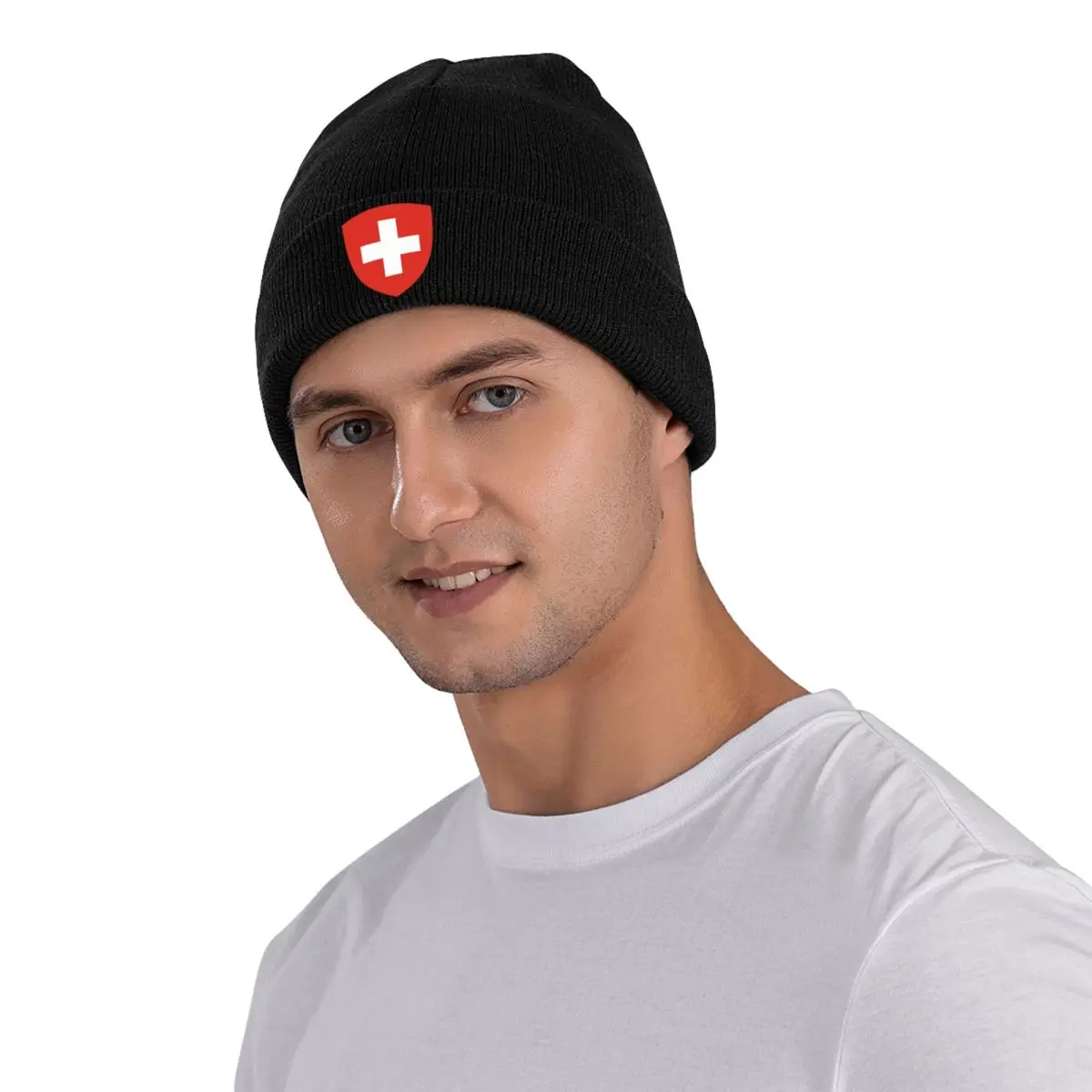 Вязаная шапка Swiss flag акрил унисекс