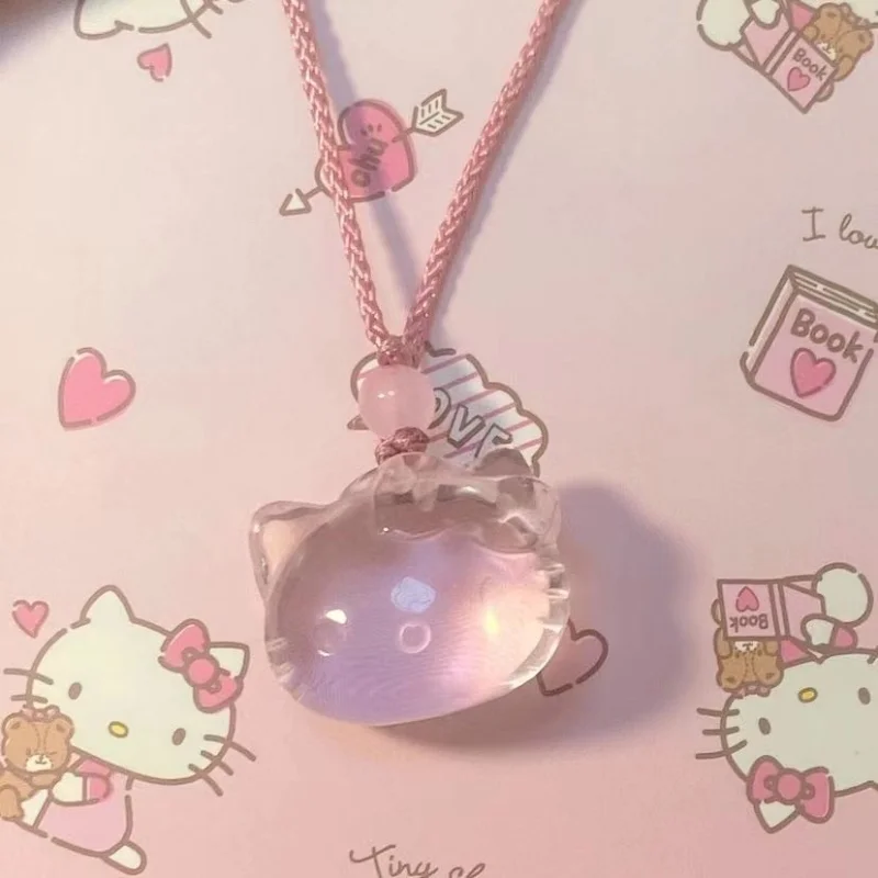 

Hello Kitty Cute Pink Transparent Necklace Cute Does Not Fade Simple Cartoon Collarbone Chain Fashion Washable