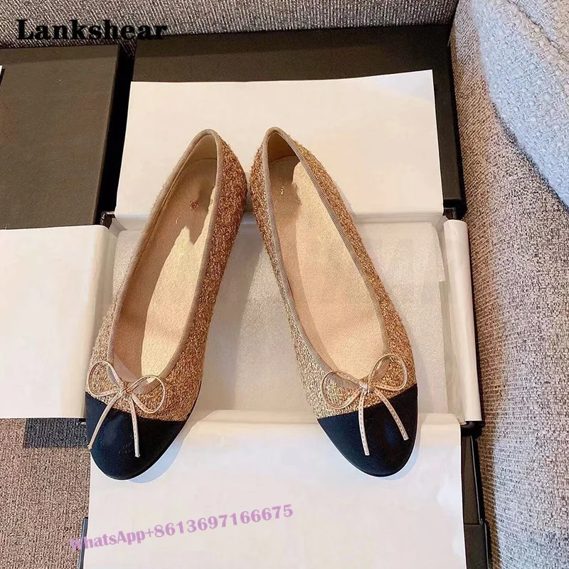 Bow Ballet Flats Shoes Woman Basic Pump Ballet Heels Two Color Stitching Bowknot Fashion Party Work Shoes Women Shoes Pumps