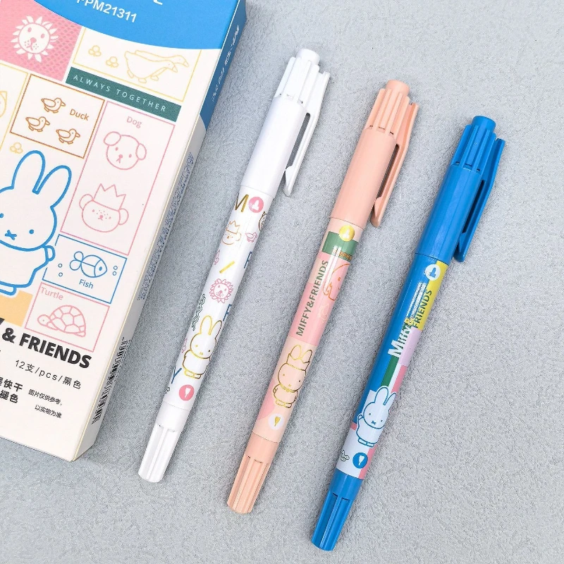 Фото Новый двусторонний маркер Miffy Kawaii для рисования и скетчинга, черный, для тонких линий и детализации, несмываемый, быстросохнущий №4