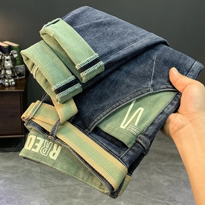 Осенние и зимние джинсы мужские новые модные узкие зауженные брюки с принтом