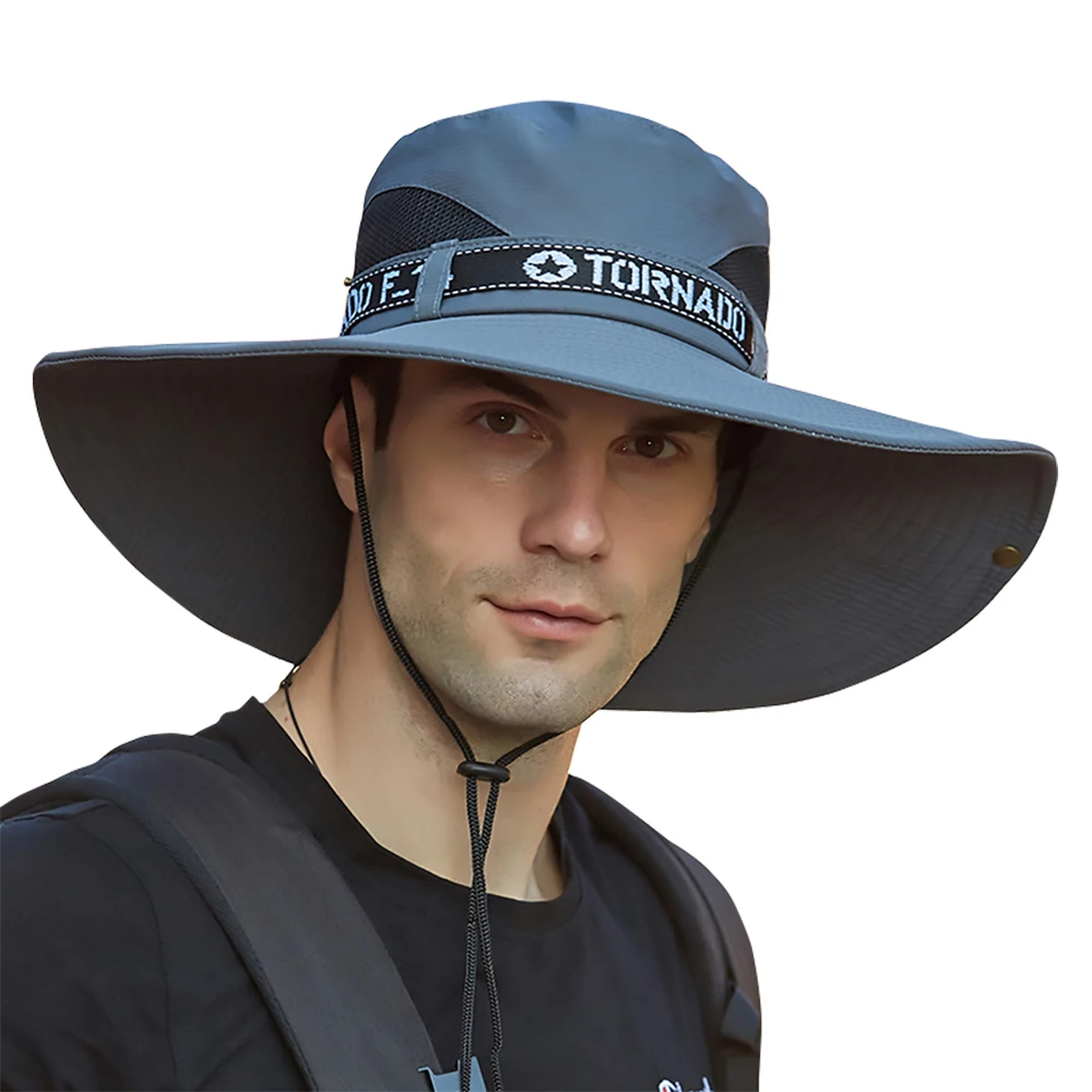 Men Sun Protection Hiking Fishing Cap Male Summer Wide Brim Bucket Hat Outdoor Mesh Breathable Headgear New Wholesale Drop Ship