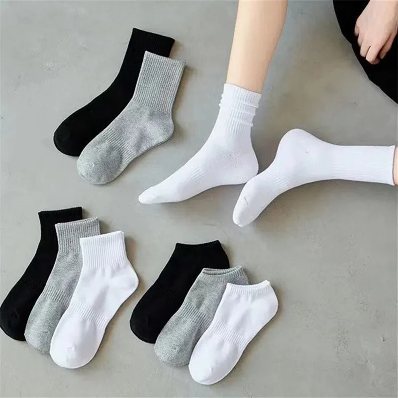 

Черно-белые мужские и женские японские тонкие носки средней длины модные летние высокие носки и короткие носки для студентов