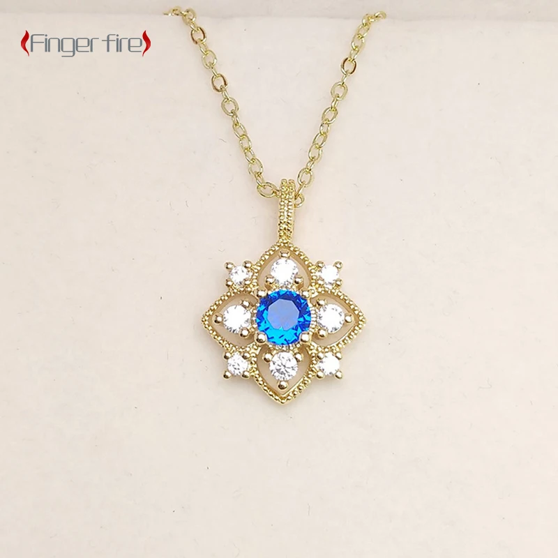 

Heavy Duty Luxury Gold Plated Blue Pendant Ladies Hollow Out Shiny Engagement Party Necklace Accessories