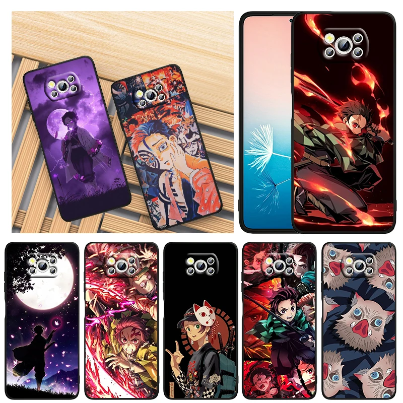 

Cartoon Anime Demon Slayer Phone Case For Xiaomi Mi Poco X4 X3 NFC F4 F3 GT M4 M3 M2 X2 F2 Pro C3 5G Black Fundas Soft TPU Cover