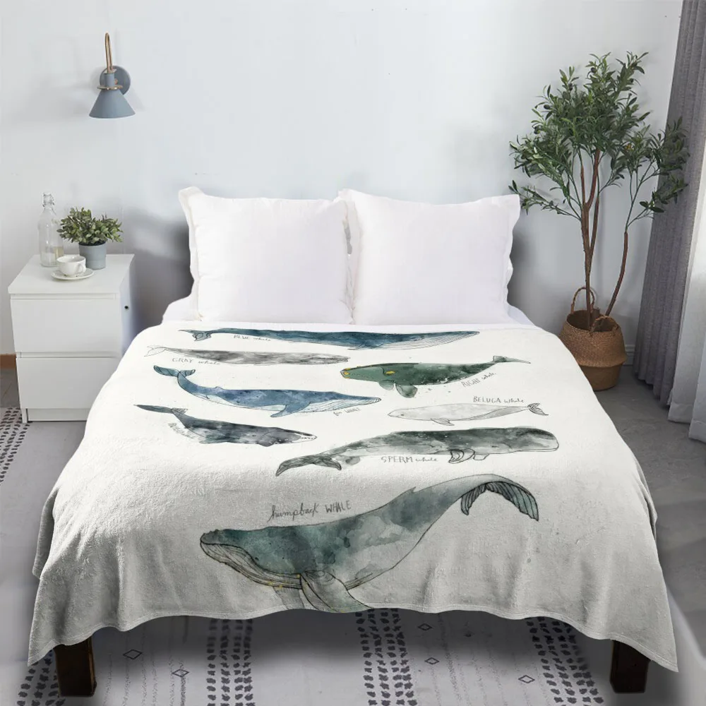 

Whales Faux Fur Pom Pom Plaid Custom Warm Flannel Throw Blanket