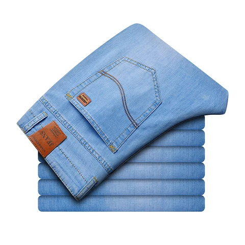 2024 Брендовые мужские классические стильные деловые тонкие Универсальные мужские высококачественные небесно-голубые джинсовые брюки