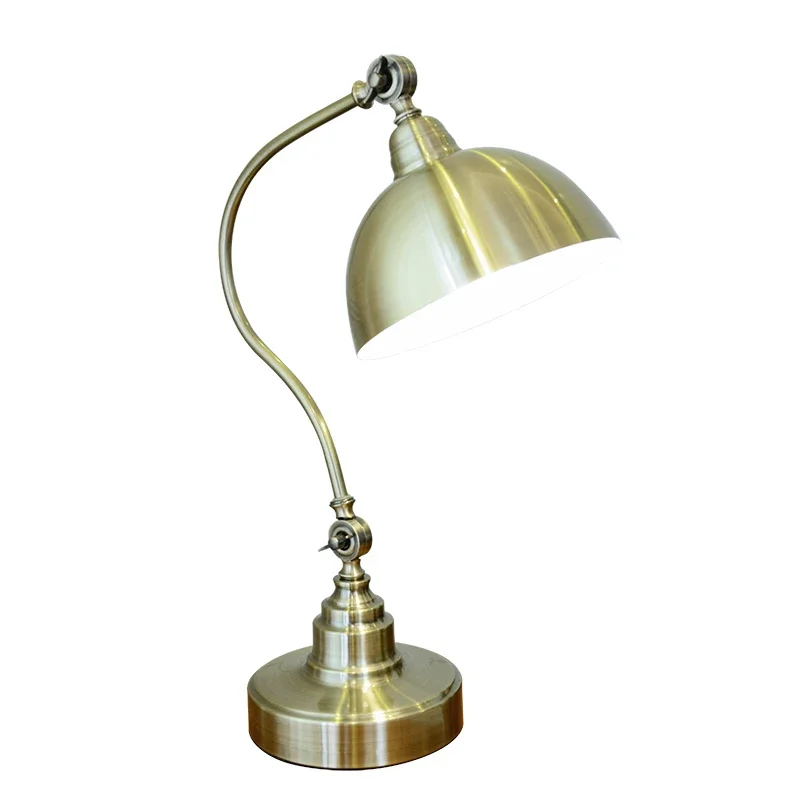 American rural antique desk lamp study bedroom bedside modern all-copper LED reading retro free shipping