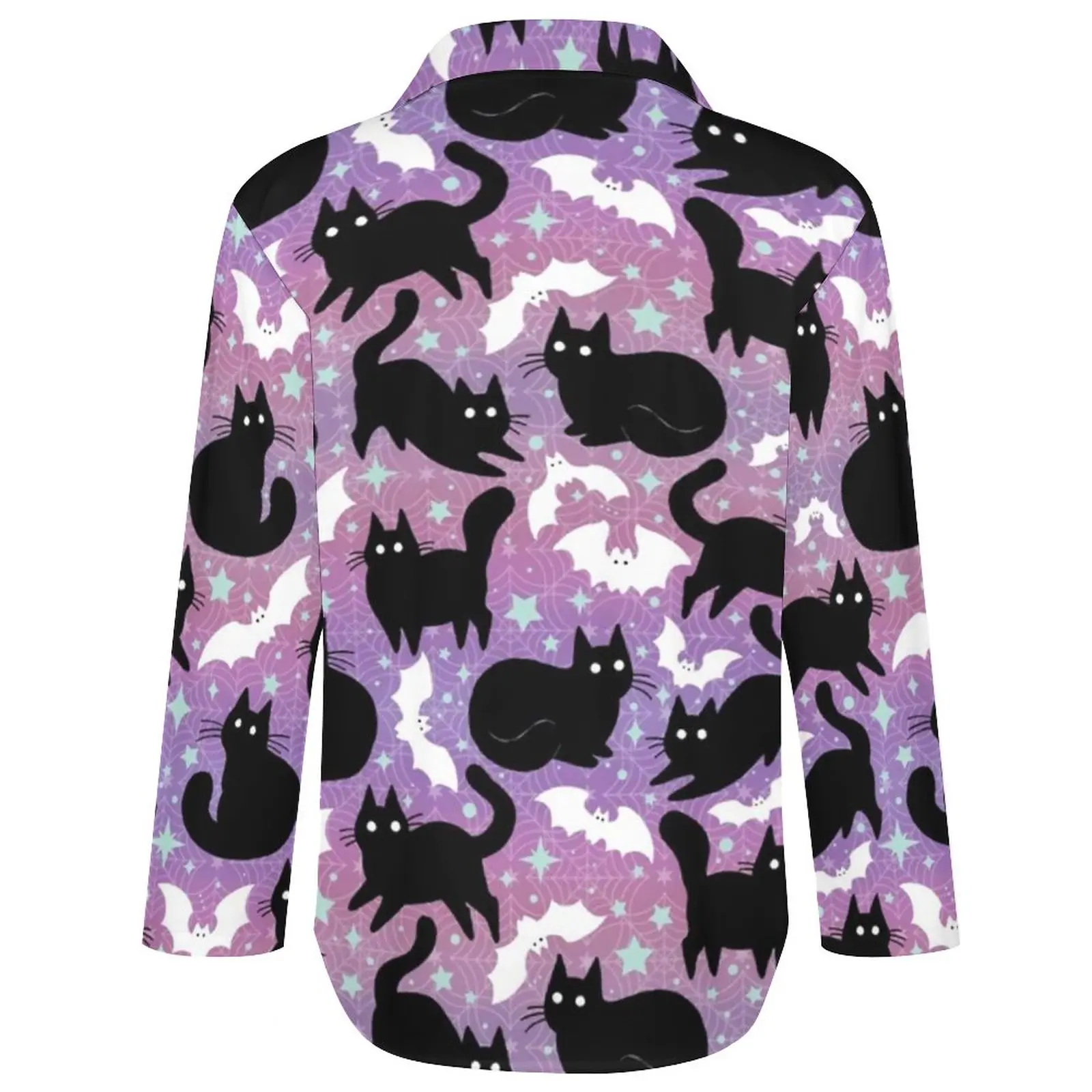 Повседневная Блузка с забавным черным котом блузки длинным рукавом для