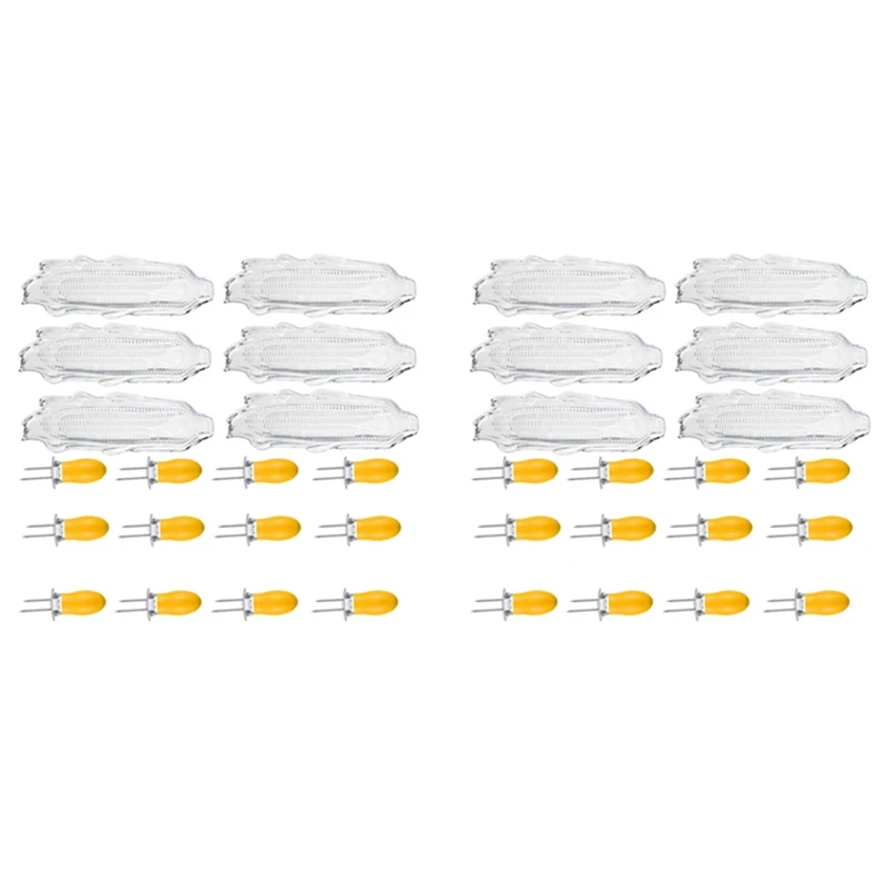 

12 Pack Corn Trays + 24 Pcs Corn Cob Holders Plastic Corn Dishes Service Tray Transparent Cob Dinnerware For Butter Corn