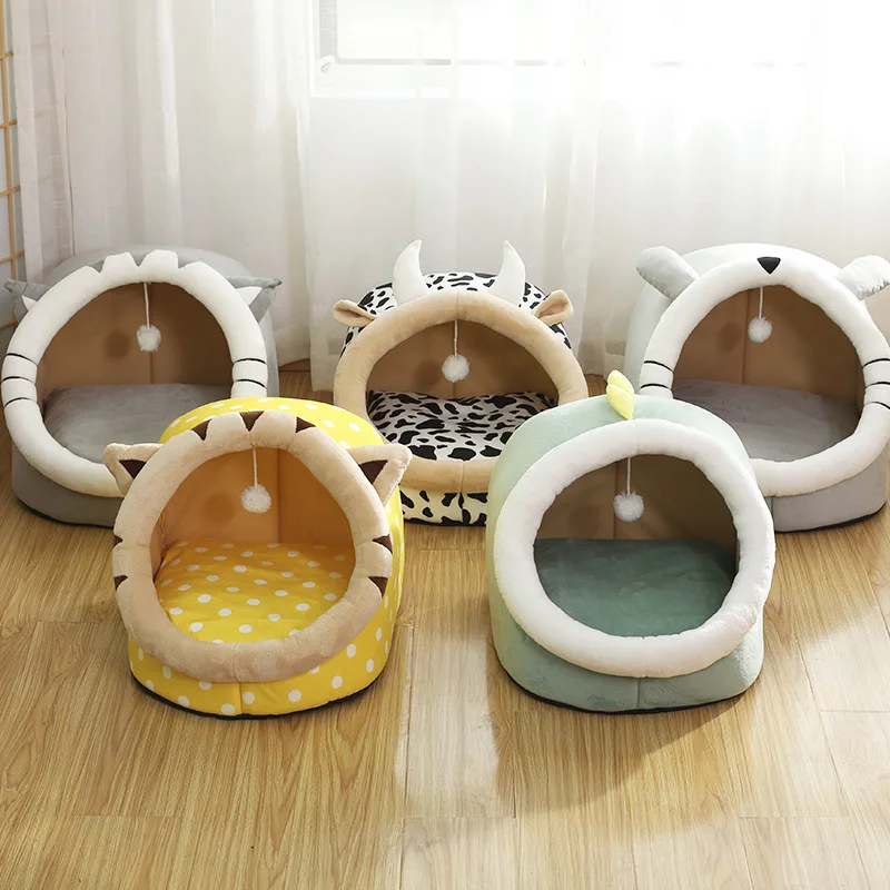 2021 New Style Pet Dog Bed House Shape Cat Bed Cute Cartoon Puppy Couch Sofa Deep Sleep Cat Mat for Small Dogs Dog Kennel