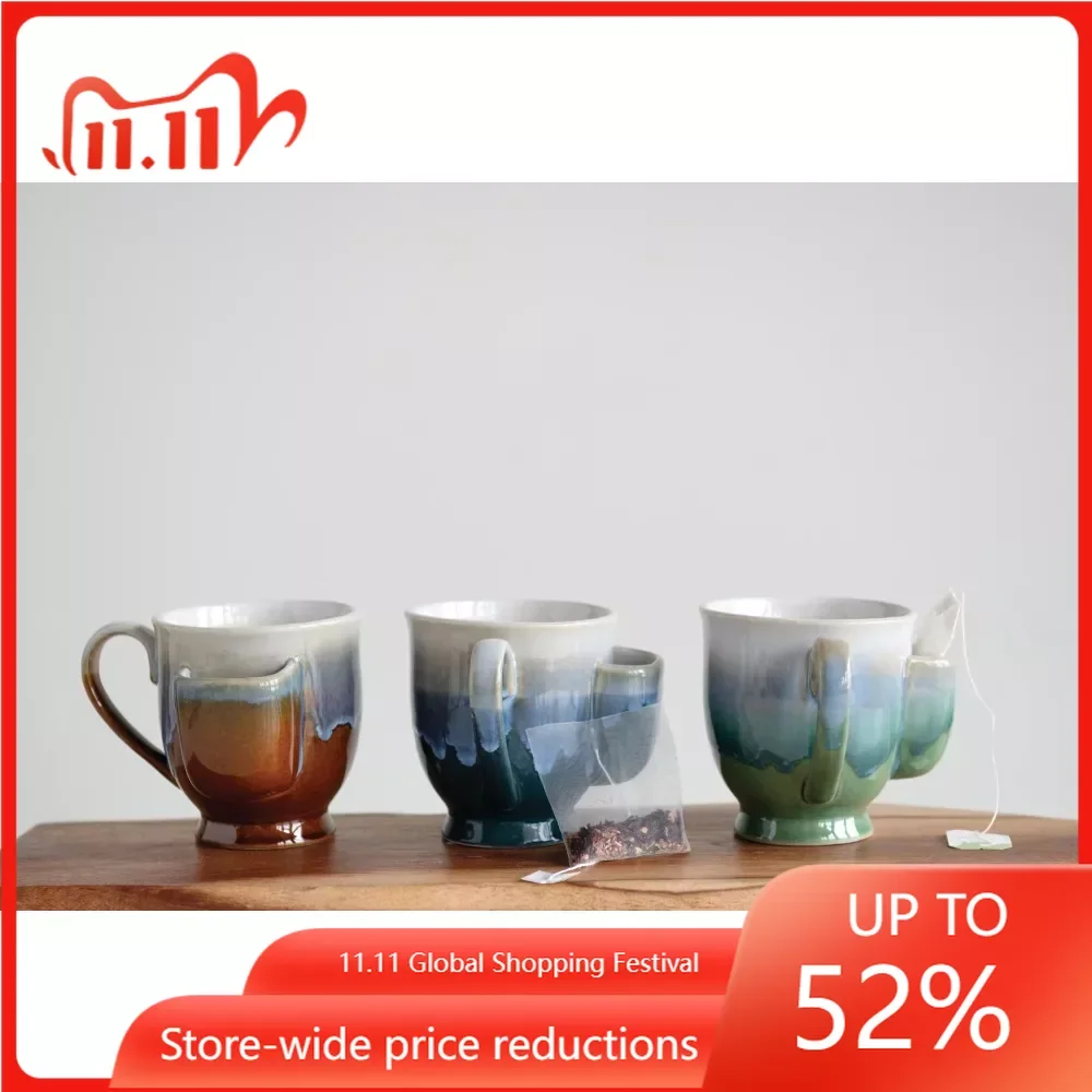 

Кружки, кофейные чашки, керамическая кружка с карманом для чая и отделкой реактивной глазурью (набор из 2 цветов)