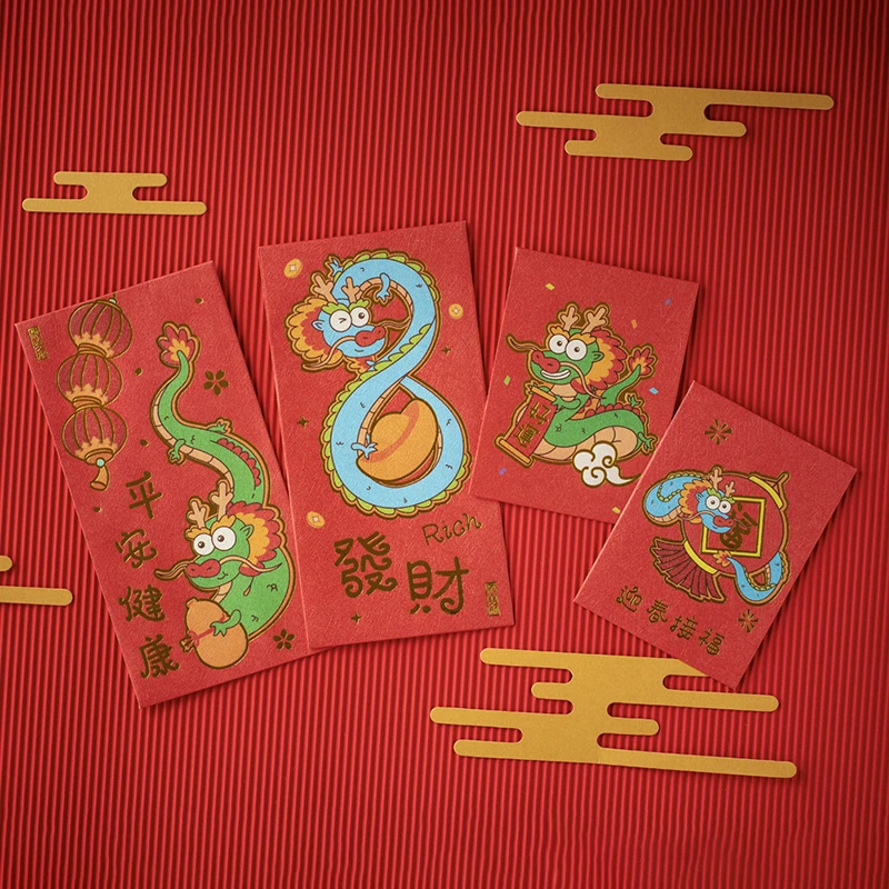 

6pcs Red Envelopes Cute Dragon Hongbao For 2024 New Year Spring Festival Red Pockets Lucky Money Packets Cartoon Gift Bag