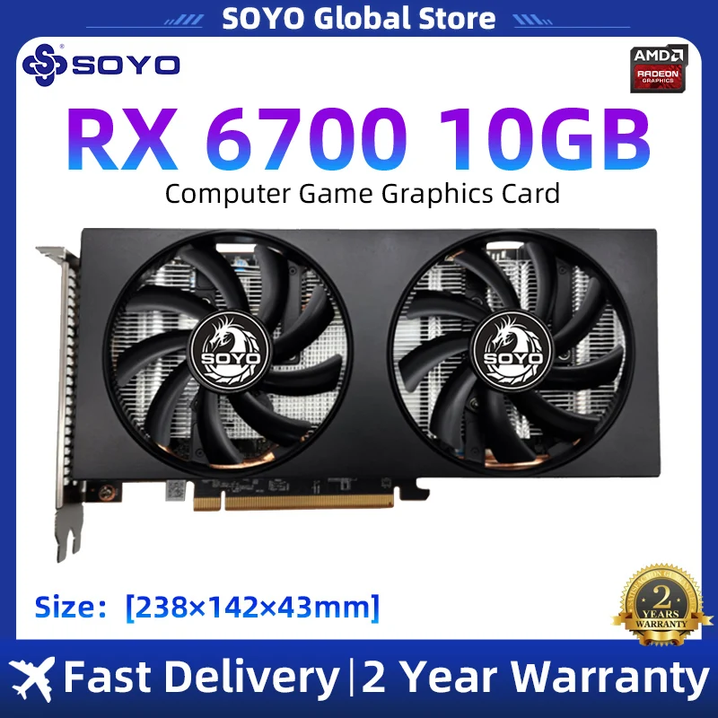 

SOYO RX 6700 10GB Graphics Card GDDR6 8Pin 160Bit 7nm Computer Video Card Support AMD Intel Desktop CPU placa de video