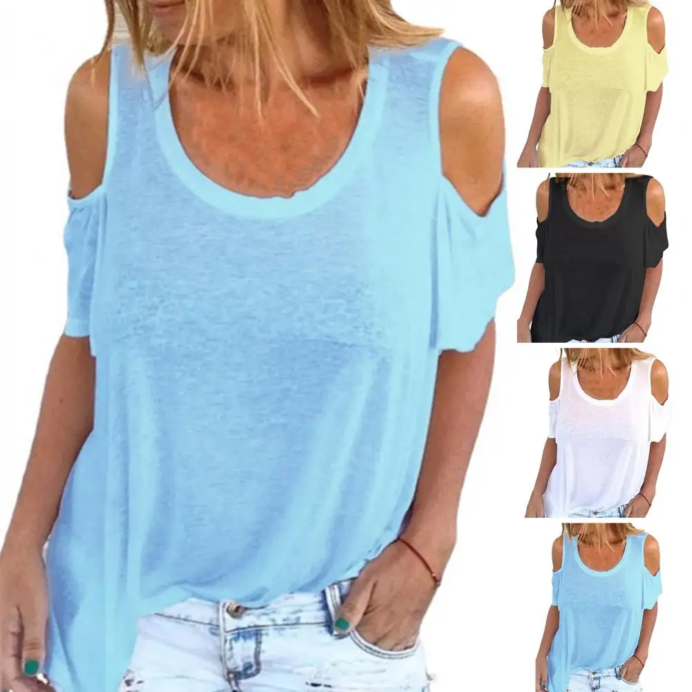 Женская свободная футболка с коротким рукавом повседневная Однотонная круглым