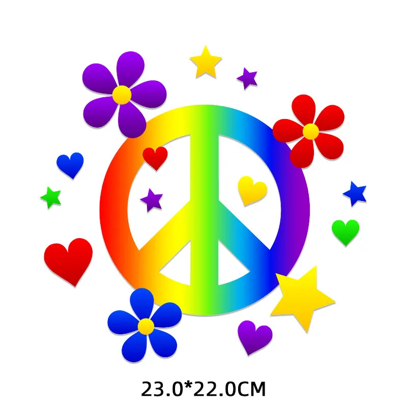 

2022 New Hippie Peace Sign Iron-on Transfers for Clothing Thermoadhesive Patches Love Heart Stickers for Clothes Letter Patch