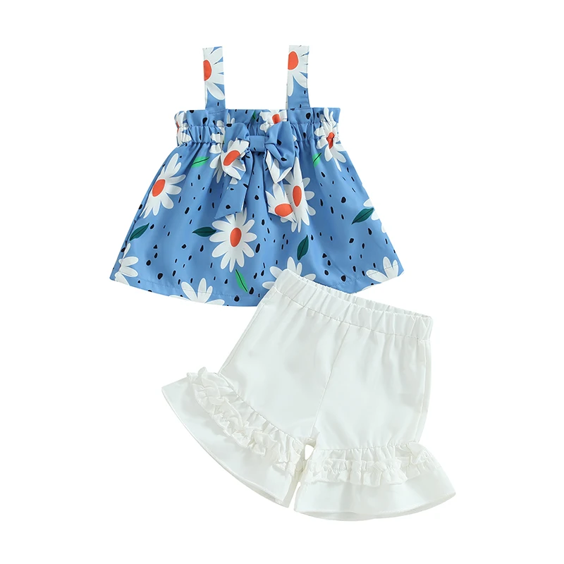 

Listenwind Toddler Girls Summer 2PCS Outfit Sets Sleeveless Floral Sling Vest + White Shorts Cute