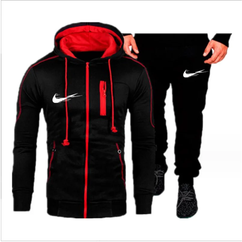 

The new style warm men's autumn and winter sports jacket casual hooded sports suit