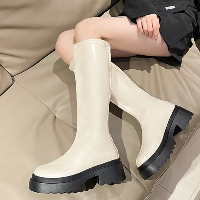 Женские высокие сапоги на платформе повседневные Прогулочные до колена молнии