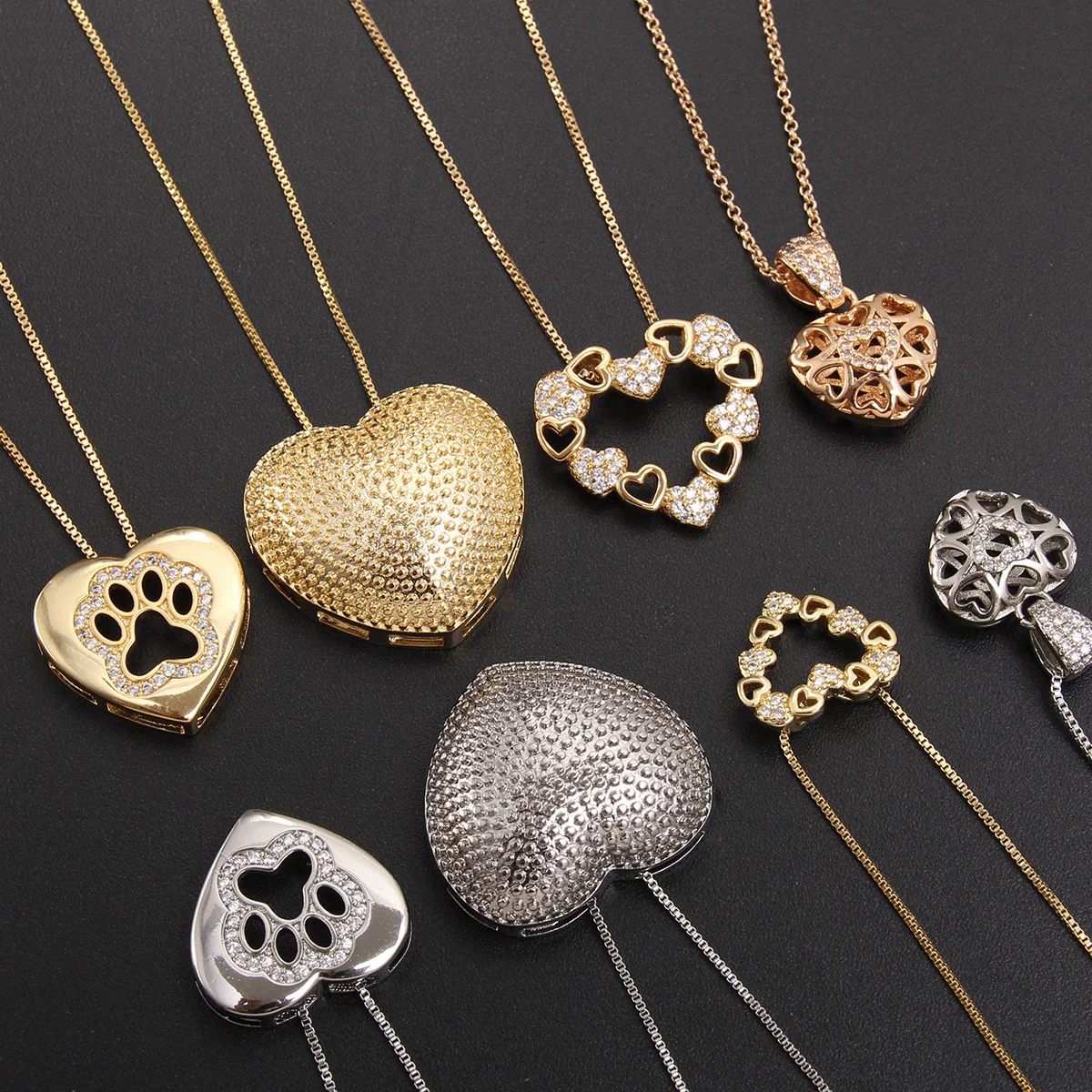 

SUNSLL Woman Hollow Love Heart CZ Zircon Pendant Necklaces Girls Jewelry Gold/Silver/Black Color Box Chain Necklace