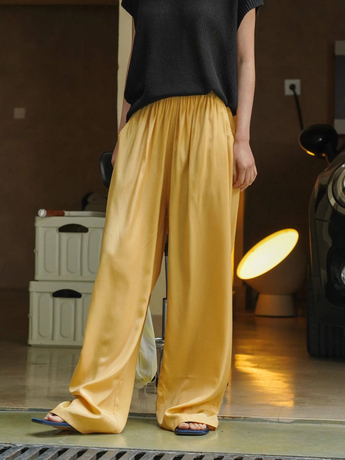 Summer Women's Casual Solid Color High Waist Loose Wide Leg Pants