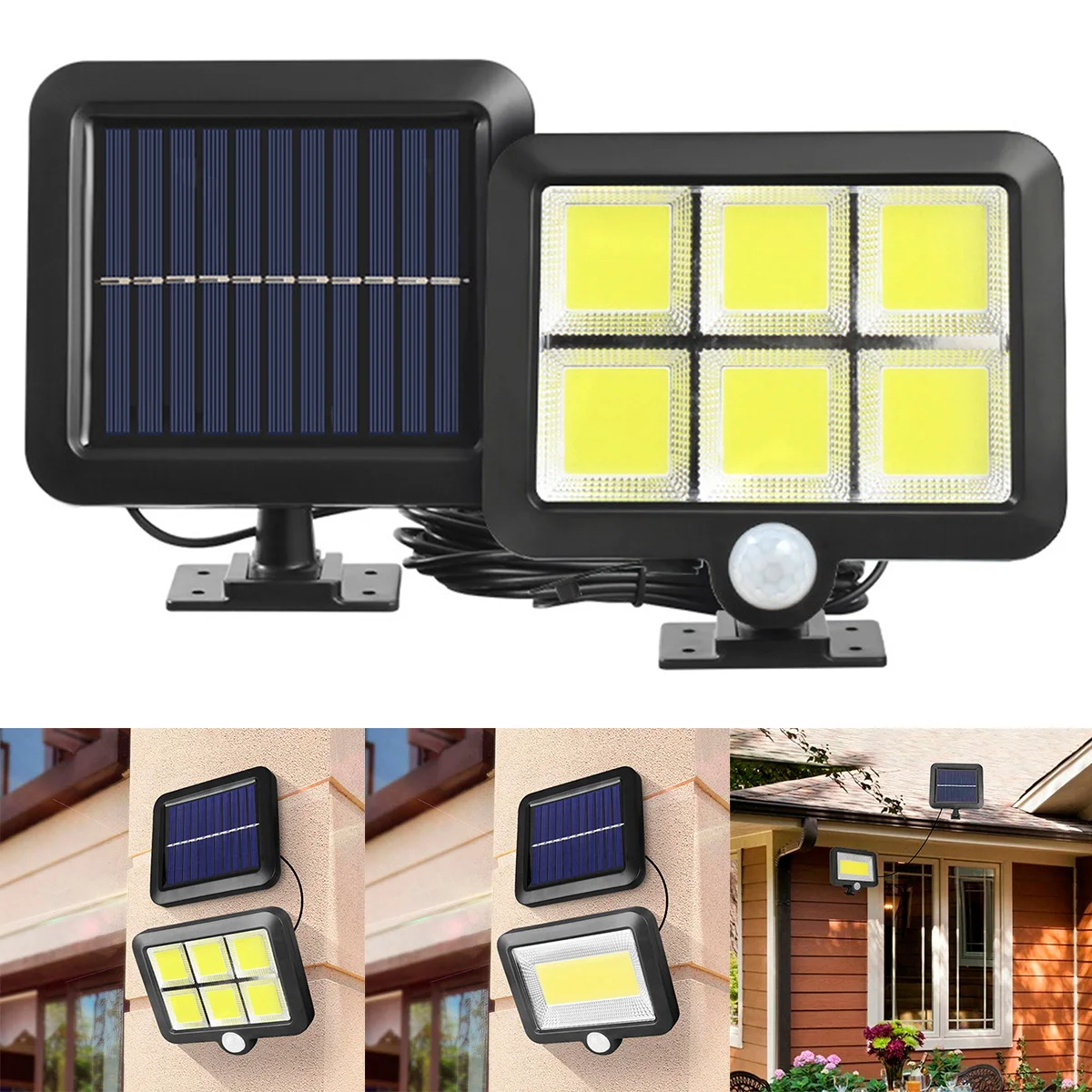 

New 100/120 COB Solar Flood Light with Motion Sensor Security Wall Light IP65 Waterproof Door Light with 1200mAg Battery Solar