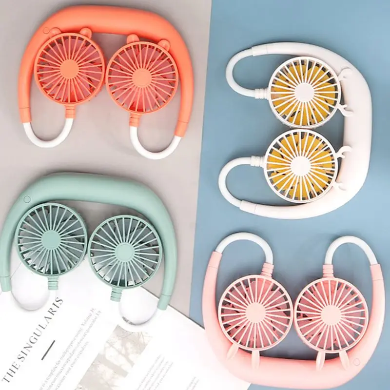 

Neck Fan USB Rechargeable Portable Mini Wearable Neckband Electric Dual Neck Flexible For Face Travel Office Neckband