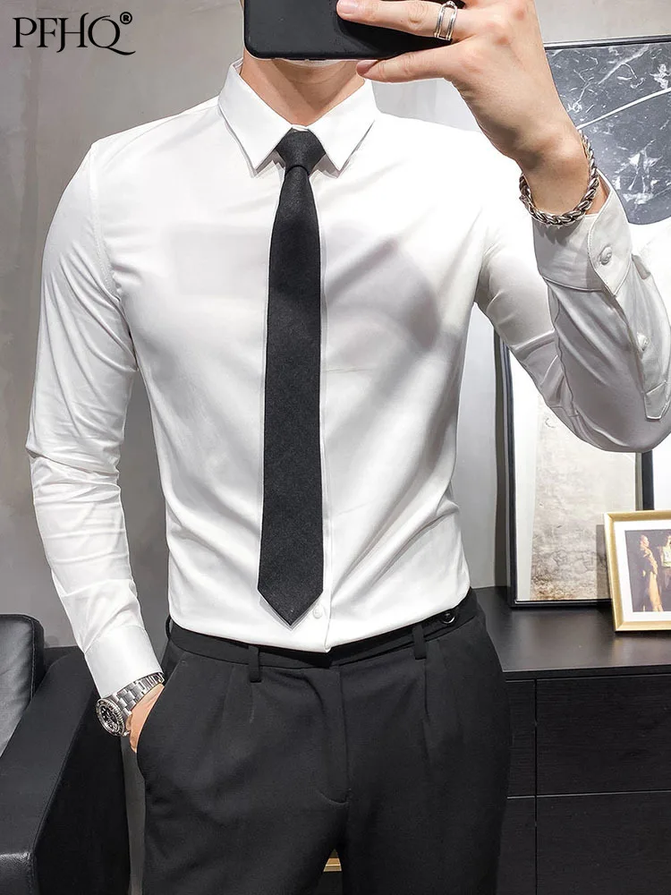 

PFHQ 2022 New Men's Long Sleeve Shirt Korean Fashion Comfortable Fabric Non-iron Business Casual Clothes Elegant Blouses 21Q1164