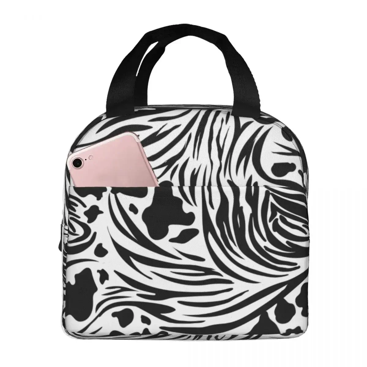 wa torba na lunch ze wzorem krowy przenośna izolowana lodówka Oxford termiczna szkolna dla zwierząt kobiet dzieci