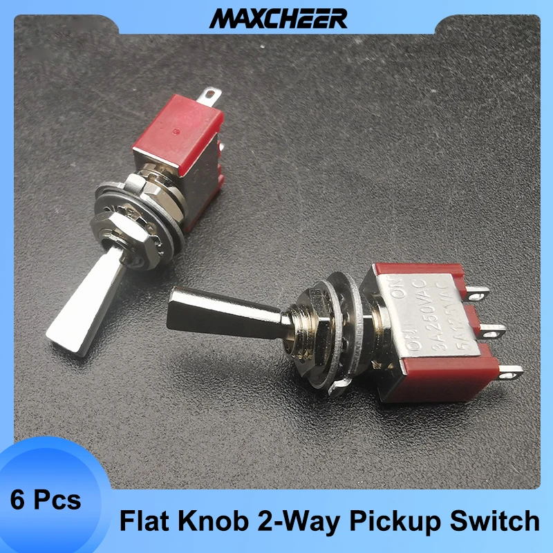 

6Pcs Flat Knob Two Way 3 legs Mini Electric Guitar Humbucker Pickup Coil Split Selecting Toggle Switch with 2 Position Red