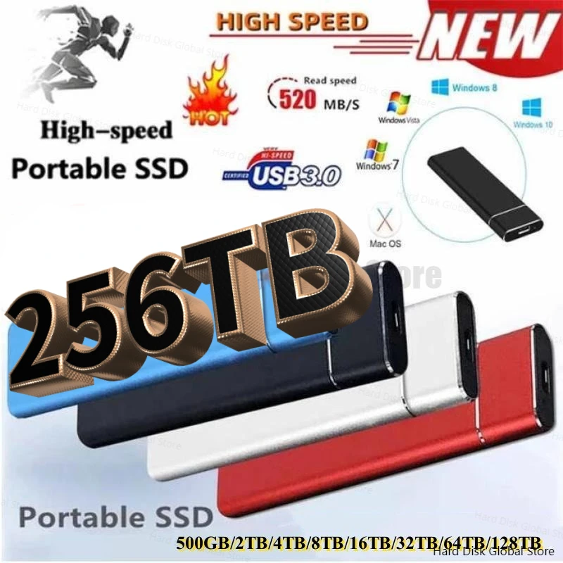 

Portable 128TB external ssd m2 High-speed External Solid State Hard Drive 64TB USB3.0 Interface 100% Original Mobile Disco Duro