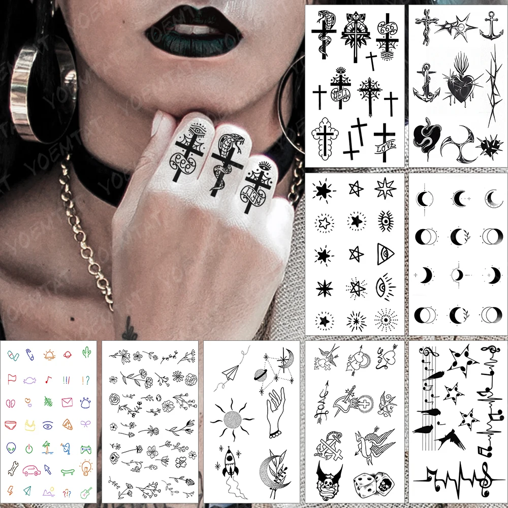 

Waterproof Temporary Tattoo Sticker Small Cross Snake Spider Flash Tatoo Angel Heart Star Wrist Fake Tatto For Body Art Women
