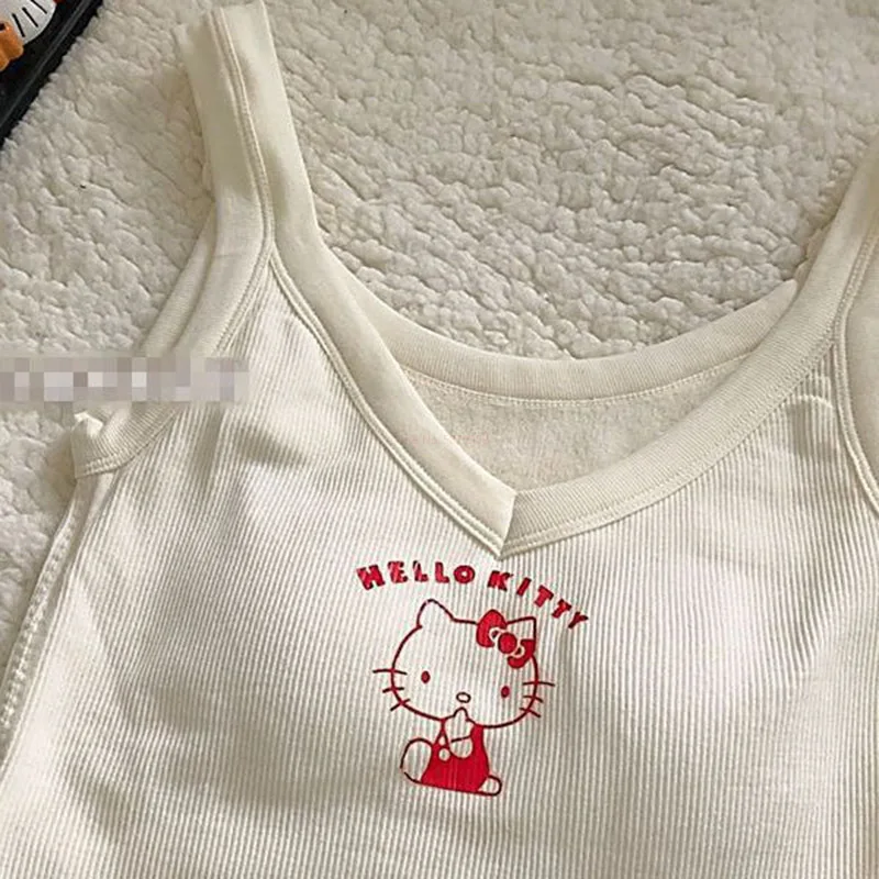 

Мультяшный Sanrio аниме Хелло Китти полачко черный/белый дамский жилет низ студент тонкий слинг Топ для женщин для девочек Подарки на день рождения
