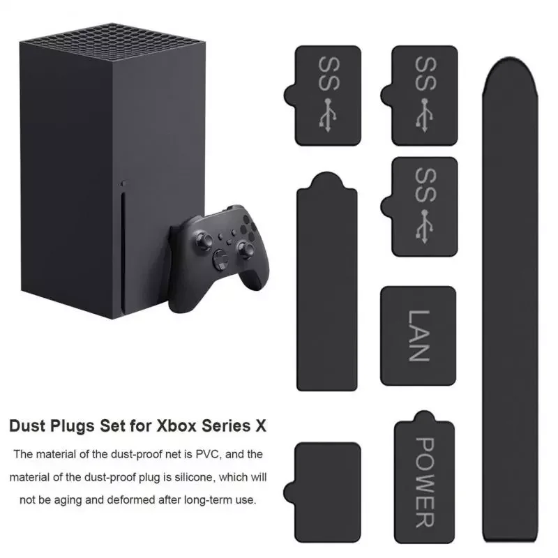 

6/8/10pcs Silicone Dust Plugs PVC Meshs Set for Xbox Series X Interface Anti-dust Cover Dustproof Plug for Xbox Series X/PS 5