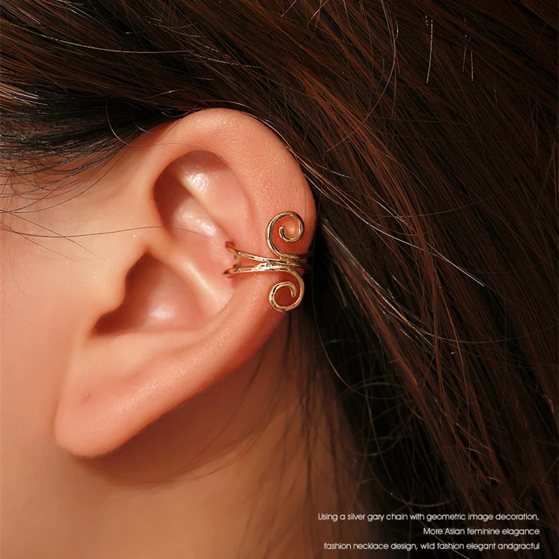 

Ear Clip Ins Fashion Double Clamp Is Ear Pierced Ear Bones Geometric Spiral Dangler Earrings for Women and Men Fake Piercing