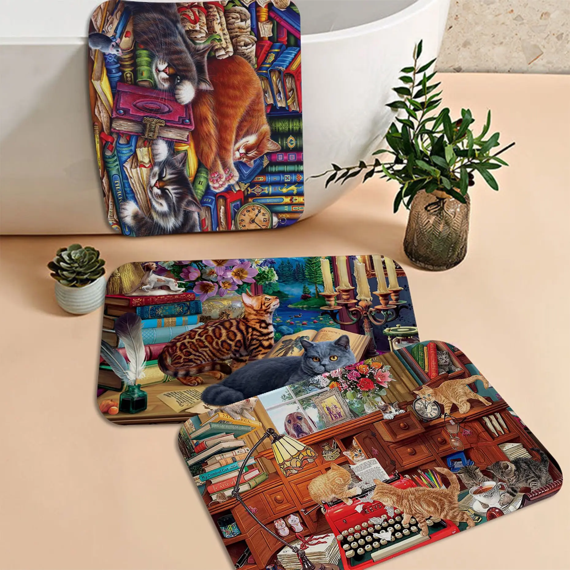 

Cartoon Cute Cat Floor Carpet Non-Slip Laundry Room Mat Laundry Decor Balcony Child Living Room Welcome Doormat