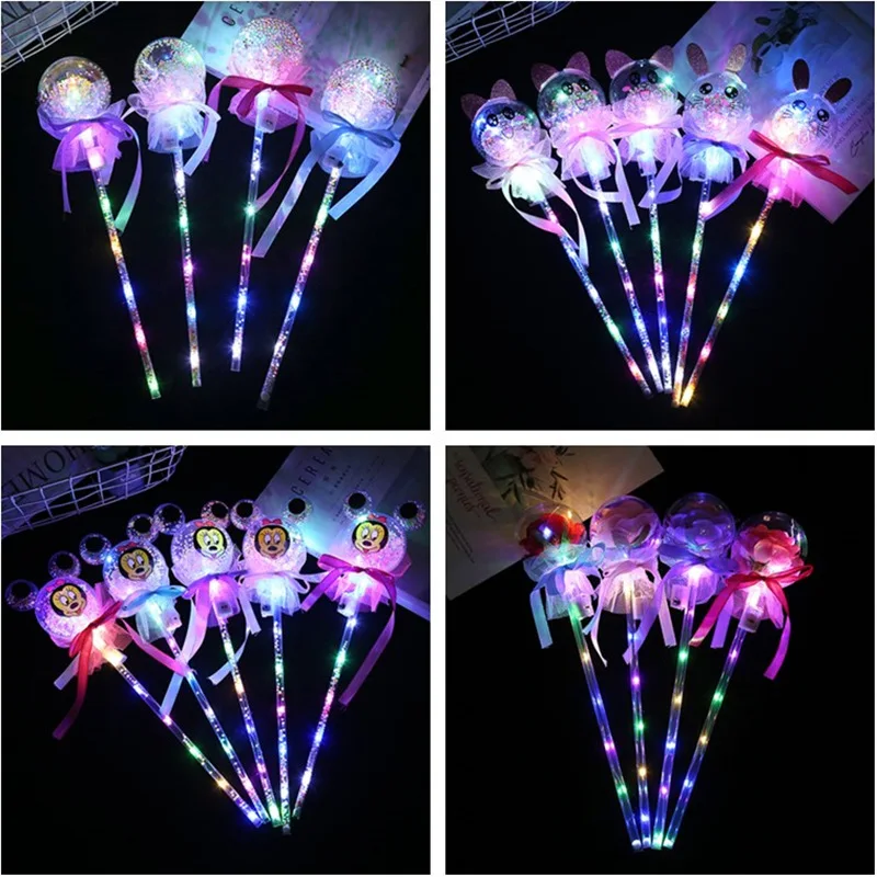 

10pcs Magic Stick LED Toys Rose Flower Star Ball Fairy Colorful Cartoon magic Wand Children's Party Light Birthday Wedding Purim