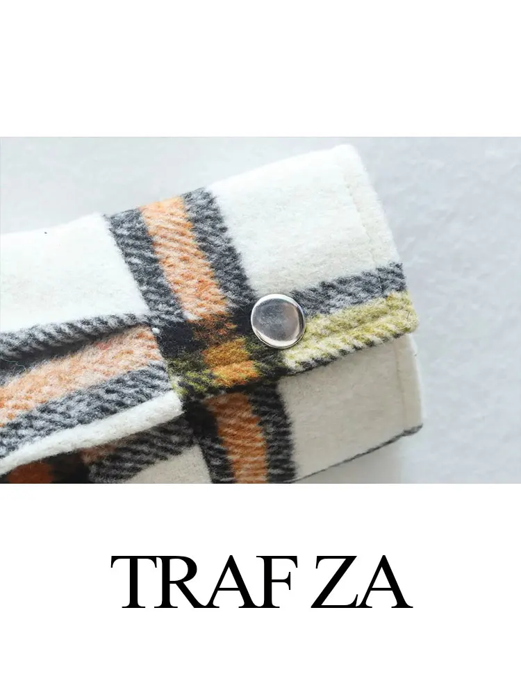 TRAF ZA Women's Fashion Casual Loose Cotton Coats Contrast Plaid Patchwork Zipper Long Sleeve Jacket Female Chic Outerwear